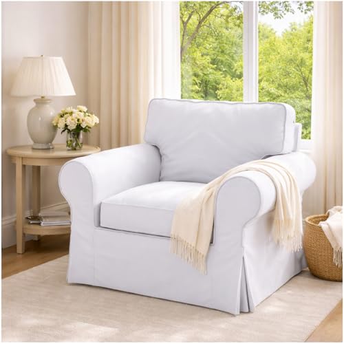 Custom Slipcover Replacement The Dense Cotton Ektorp Chair Cover Replacement is Made to Measure for IKEA Ektorp Armchair Cover, One Seat Sofa Slipcover Replacement White