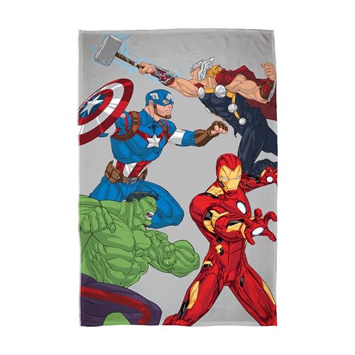 Disney Marvel Avengers Officially Licensed Sherpa Backed Fleece Blanket, Super Soft Warm Blanket - Grey Design Featuring Avengers Heroes - Perfect for Home, Sleepovers and Camping 100 x 150 cm
