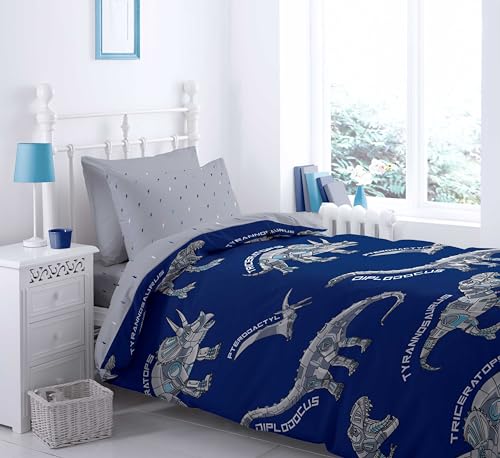 Catherine Lansfield Dinobot Duvet Cover + Pillowcase for 105 cm Bed (180 x 220 + 50 x 125)