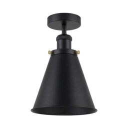 LEDSone Industrial Semi Flush Mount Ceiling Light, Adjustable Black Metal Cone Shade Brass,E27 Base, Vintage Farmhouse Pendant Light Fixture for Kitchen Island, Hallway, Dining Room, Entryway