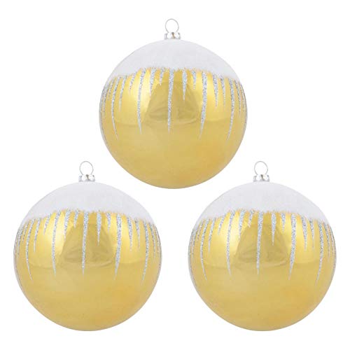 Mr Crimbo Pack of 3 Shiny Christmas Tree Baubles With Glitter Snowscape - Gold
