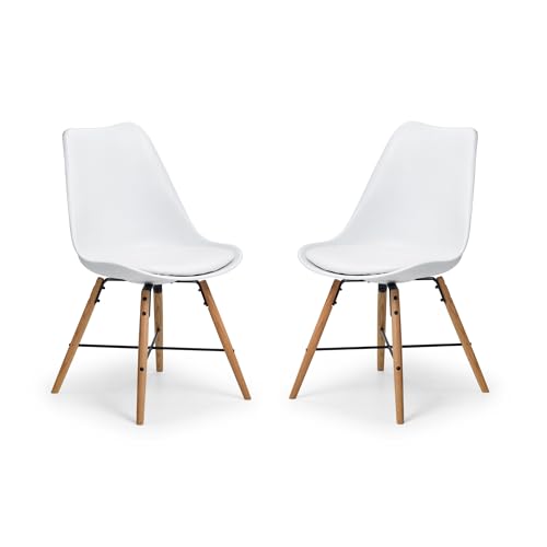 Julian Bowen Kari Set of 2 Dining Chairs, White/Oak, Height: 83, Width: 48, Depth: 54cm