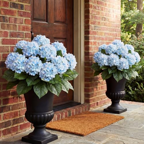 Hotop 6 Pcs Blue 4 Pcs Hydrangea Artificial Flower Bush for Outdoor 19.6inch Large Real Touch Silk Hydrangea 5 Heads Realistic UV Resistant Fake Flower for Porch Bouquet Window Box Wedding Indoor