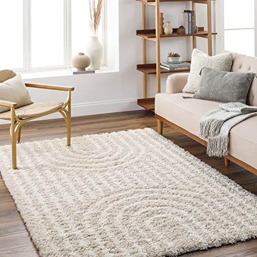 Livabliss Christina Kalba Shaggy Berber Style Floor Covering 200x290 cm – Plush Thick Pile for Living Room & Bedroom, Neutral Boho Design, Easy Care, Light Beige & White