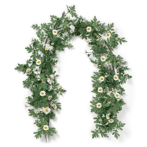 SOMYTING Artificial Daisy Garland Decorative Fake Flower Vine Hanging 5.6Ft Silk Flower Greenery for Home Garden Outdoor Ceremony Wedding Arch Floral Decor (white-2pcs)