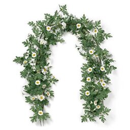 SOMYTING Artificial Daisy Garland Decorative Fake Flower Vine Hanging 5.6Ft Silk Flower Greenery for Home Garden Outdoor Ceremony Wedding Arch Floral Decor (white-2pcs)