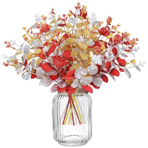 Yen Jean 10PCS Christmas Decorations Artificial Flowers for Home - Xmas Fake Eucalyptus Stems Winter Decor Indoor
