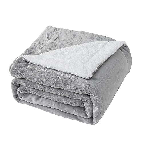 Good Nite Blanket 130x150cm Reversible Sherpa Fleece Fluffy Polyester Throw Blanket Soft and Warm Bed Blankets for Home life and Travel Machine Washable (Grey,Single)