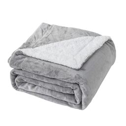 Good Nite Blanket 130x150cm Reversible Sherpa Fleece Fluffy Polyester Throw Blanket Soft and Warm Bed Blankets for Home life and Travel Machine Washable (Grey,Single)