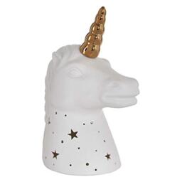 Kids Unicorn Night Light, White Ceramic, Gold Coloured Horn