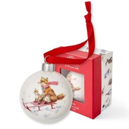 Royal Worcester Wrendale Designs The Sleigh Ride Ceramic Fox Bauble, White