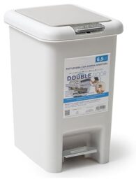 IPEA Small Plastic Bin - 6.5 Litre - with Innovative Double Opening Pedal and Knob - Minimalist and Elegant Design - Waste Bin for Home, Kitchen, Bathroom, Light Grey