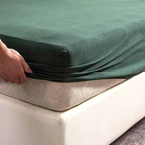 "PURE ERA Jersey Knit Cotton Fitted Bottom Sheet ONLY (No Flat Sheet or Pillow Cases) Deep Pocket Up to 15"" to 20"" Ultra Soft Comfy Breathable Forest Green Twin XL"