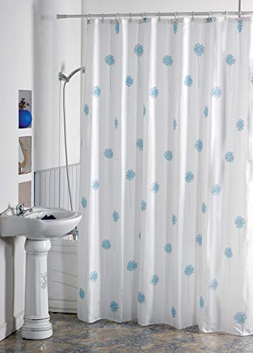 "MSV ""Blue Flowers Polyester Shower Curtain, Blue/White, 180 x 200 cm"
