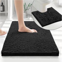 GC GAVENO CAVAILIA Soft Bath Mat Sets For Bathroom - 2 Piece Bath Mat Non Slip Back - Highly Water Absorbent & Fast Drying 100% Microfiber Chenille Toilet Rug with Pedestal Mat - Black (Pack of 5)