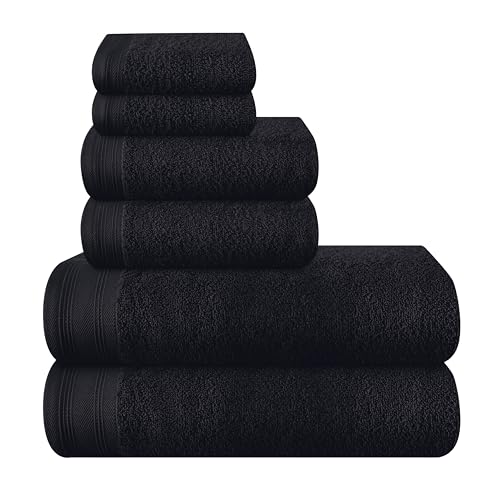 MALLONI HOME Ultra Soft 6 Pack Cotton Towel Set, Includes 2 Oversized Bath Towels 70 x 140 cm, 2 Hand Towels 40 x 60 cm and 2 Washbeds 30 x 30 cm, Black
