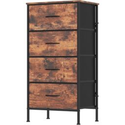 Feonase Chest of Drawers with 4 Fabric Drawers, Large Bedroom Dresser with Wooden Top & Sturdy Metal Frame, Tall Storage Organizer Unit for Bedroom, Living Room (Rustic Brown)