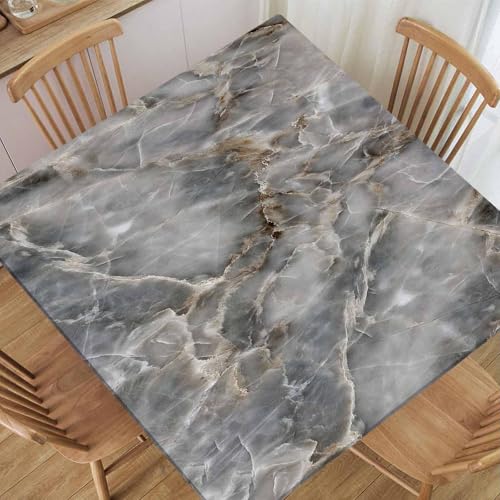 TREGAUSI Square Fitted Tablecloth with Elastic Edge Marble Table Cloth Cover Grey Stone Tablecloths Waterproof Polyester for Indoor Outdoor Dinner Party Picnic, Fit for 42x42 Tables, Style 4