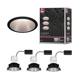 Paulmann Cole LED Downlight, Set of 3, 2700K, Black/Silver - IP44, dimmable with a light switch, warm white light, replaceable LED Coins, for ceiling mounting