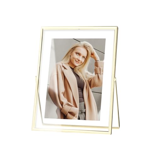 "IZIDDO 5x7 Gold Floating Frame, 7""x9"" Metal Frame For Picture 5x7,4x6,3.5x5 Wall Mount or Tabletop Shelf Photo Frames, Double Sided Display Picture Frame Acrylic Sign Holder for Wedding,Office Decor"
