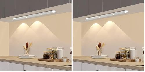 HIYAA 20 cm Under Cupboard Kitchen Lights with Motion Sensor LED Sensor Light Indoor USB Rechargeable Cabinet Lights Fully Dimmable Wireless Night Light for Kitchen, Bedroom, Stairs (3 Colors)