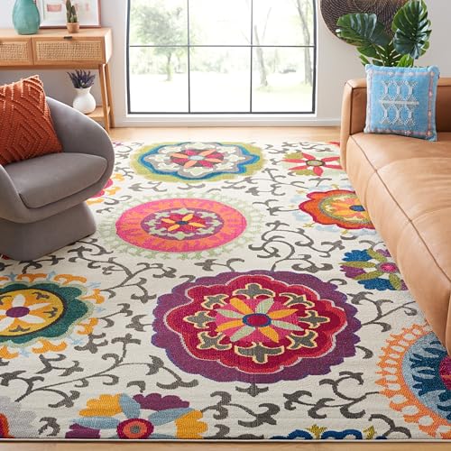 Safavieh Boho Rug for Living Room, Dining Room, Bedroom - Monaco Collection, Short Pile, in Ivory and Multi, 240 x 300 cm