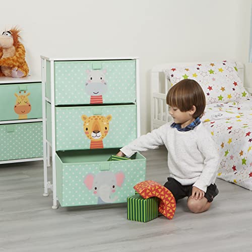 Liberty House Toys Kids Jungle Chest of Drawers - Furniture Storage Chest for Kid’s, Bedroom, Nursery, Playroom, Clothes, Toy Storage - Steel Frame, Wood Top, 3 Fabric Bins