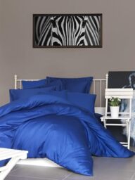 Luxurious Dark Blue Satin Single Fitted Sheet, 100% Cotton, 100 x 200 + 30 cm, 210 Thread Count, Machine Washable at 30°C, Soft & Elegant Bedding