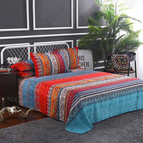 "DJY Boho Sheets Set Queen(4 PCS) Boho Colorful Tribal Striped Bed Sheets 14"" Deep Pocket Ethnic Fitted Sheet Bohemian Flat Sheets 2 Pillowcases"