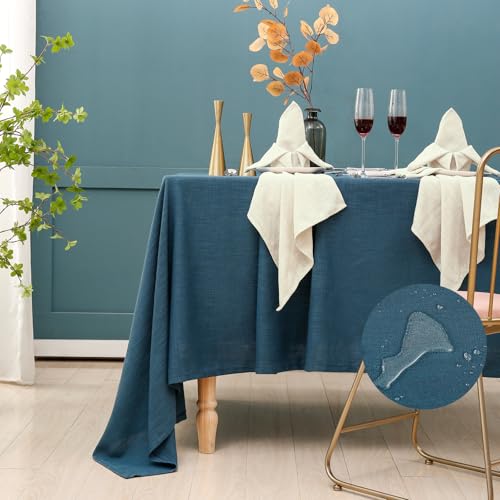 ZIWUROAD Blue Table Cloth for Rectangle Tables, Waterproof Spillproof Washable Tablecloth, Polyester Linen Dining Table Cover for Wedding, Party, Farmhouse, Kitchen - 60'' x 84'', Blue