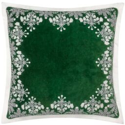 Paoletti Winter Bloom Feather Filled Cushion – Luxury Floral Embroidered Cotton Velvet Oxford Edge Festive Decorative Pillow (Green – 50x50cm)