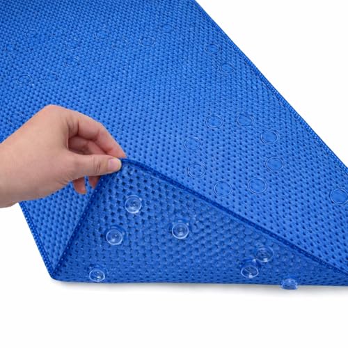 Deluxe Bathtub Mat Non Slip, Soft Foam Bath Mats for Bathroom Tub, Bathtub Mat with Drain Holes, Suction Cups- 36??? X 17??? - Blue