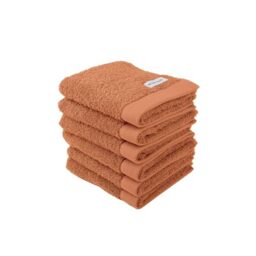 TOM TAILOR Set of 6 Guest Towels 30 x 50 cm 100% Cotton Terry Cloth with Hanger and Label with Logo Colour Bath Towel Orange (Dark Coral)