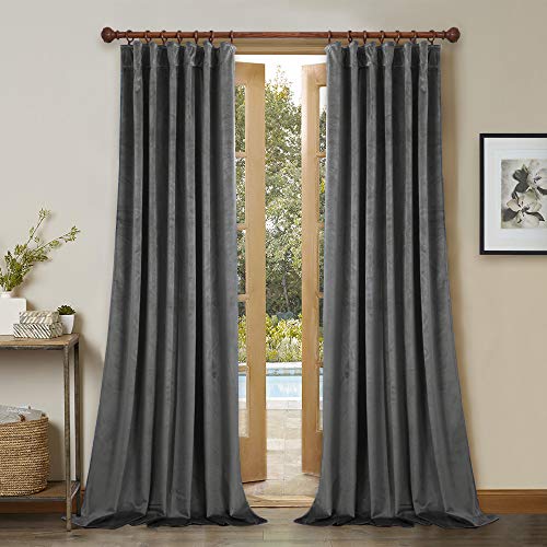 StangH Grey Velvet Curtains 94 inches, Back Tab Blackout Thermal Insulated Curtain Panels, Elegant Heavy Duty Drapes for Living Dining Room/Patio, W52 x L94, 2 Panels