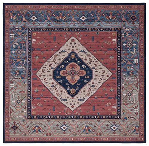 Safavieh Traditional Rug Ideal for High Traffic Areas - Machine Washable and Non Slip - Tucson Collection, Short Pile, in Rust and Blue, 240 X 300 cm