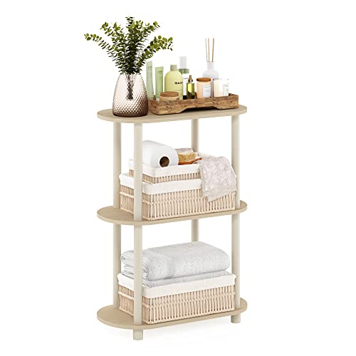 Furinno TURN-N-TUBE Oval Display Shelf, 3-Tier Book Shelf, Oval Storage Shelves, Toolless Open Shelves, Round Tubes, for Organization and Storage, Living Room, Home Office, Bauhaus Oak