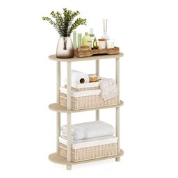 Furinno TURN-N-TUBE Oval Display Shelf, 3-Tier Book Shelf, Oval Storage Shelves, Toolless Open Shelves, Round Tubes, for Organization and Storage, Living Room, Home Office, Bauhaus Oak