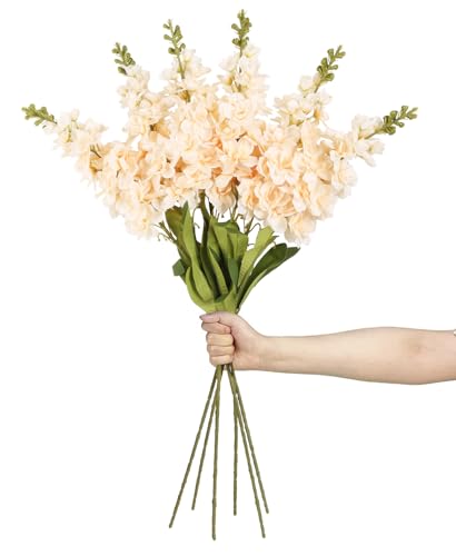 IPOPU 6 PCS Delphinium Artificial Flowers 33.46 in Snapdragon Hyacinth Artificial Flowers Antirrhinum Flowers Silk Flowers for Tall Vase for Wedding Home Decor(Champagne)