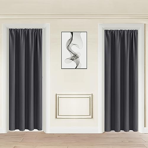 JIUZHEN Blackout Doorway Curtains 80 inch Length - 2 Panels Thermal Insulated Privacy Soundproof Rod Pocket Closet Door Curtains Room Divider for Bedroom,Office, 42 x 80 inches, Dark Grey