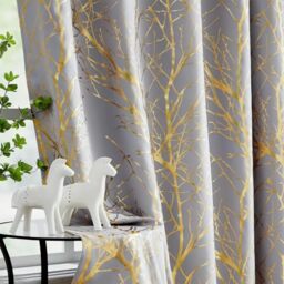 "Fmfunctex Grey Blackout Curtains 54"" Gold Tree Branch Window Panels Modern Thermal Insulated Energy Efficient Curtain Drapes for Bedroom Living Room Grommet Top 2Pcs"