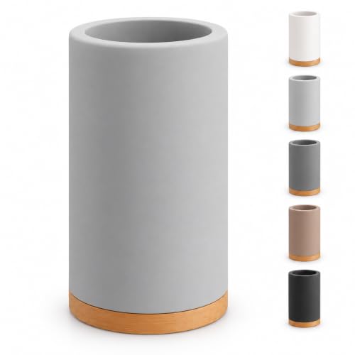 Matani Bamboo Toothbrush Holder Diatomite Tooth Brush Organizer - Storage Stand for Small Bathroom & Counter - Removable Base & Drain Holes, Water-Absorbent & Quick-Drying (Light Grey)