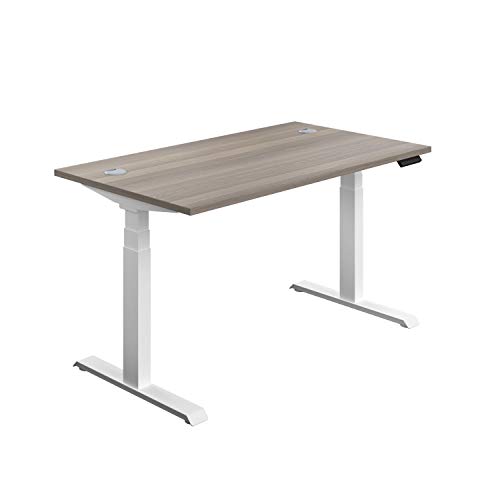 Office Hippo Sit Stand Desk with Electric Twin Motor and Built-in Memory, Engineered Wood, Grey Oak with White Frame, 120 x 80 x 65 to 131 cm