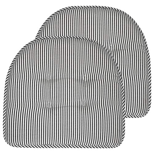 "Sweet Home Collection Chair Cushion Memory Foam Pads Tufted Slip Non Skid Rubber Back U-Shaped 17"" x 16"" Seat Cover, 2 Count (Pack of 1), Pinstripe Charcoal"