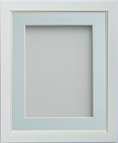 Frame Company Ainsworth Range White A4 Picture Photo Frame with Light Blue Mount for Image 10x6 inch * Choice of Sizes* Fitted with Real Glass