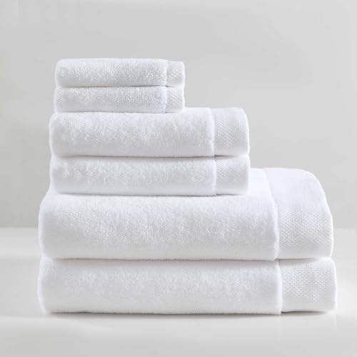 Calvin Klein - Bath Towel Set, Soft and Absorbent Cotton, Zero Twist Construction, Oeko-Tex Certified (Entwine Solid White, 6 Pieces)