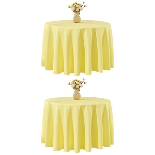 VidaFete Tablecloth 2 Pack 120inch Round Table Cloth Polyester, Yellow - Stain and Wrinkle Resistant Polyester Dining Table Cover for Kitchen Dining Party Wedding Tabletop Buffet Decoration