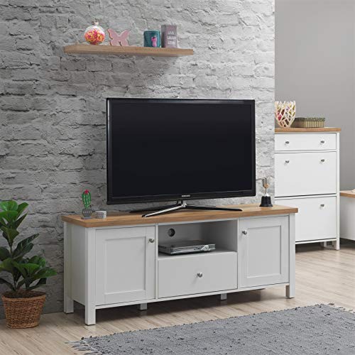 TAD TIMBER ART DESIGN UK Astbury TV Unit Stand Media Cabinet 2 Doors + Drawer White & Oak