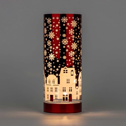 22cm Christmas Decorated Vase Table Lamp Etched Glass Tube Xmas Red Cylinder LED Fairy Lights Battery Operated Table Decoration