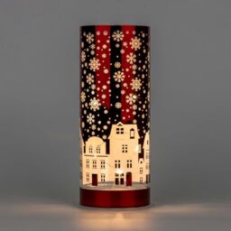 22cm Christmas Decorated Vase Table Lamp Etched Glass Tube Xmas Red Cylinder LED Fairy Lights Battery Operated Table Decoration