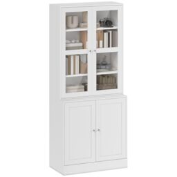 HOMCOM Modern Bookcase with Glass Doors, Book Shelf, White